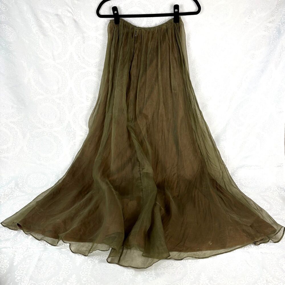 Y2K Laundry by Shelli Segal 100% Silk Green Maxi Skirt Vintage Whimsygoth Size 4 - Picture 2 of 8